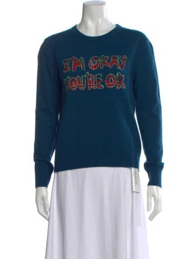 Pre-owned Lingua Franca Cashmere Plaid Print Sweater In Blue