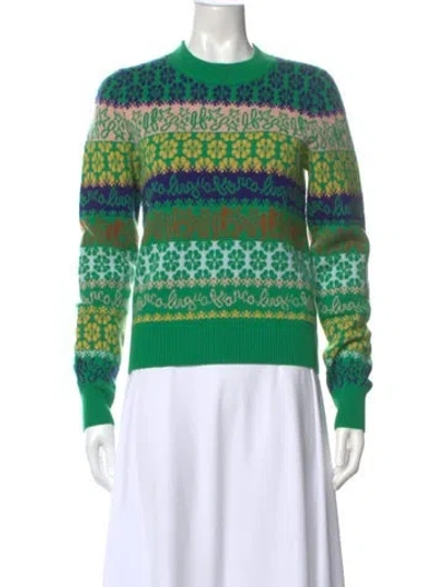 Pre-owned Lingua Franca Cashmere Printed Sweater In Green