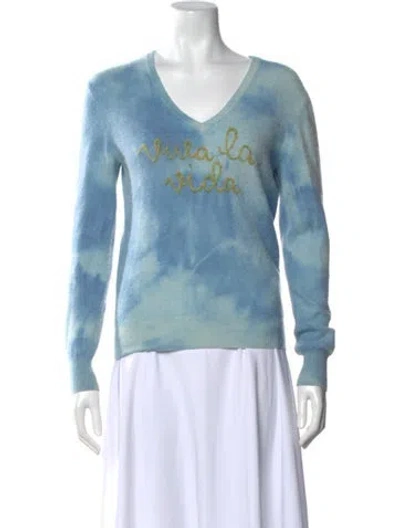 Pre-owned Lingua Franca Cashmere Tie-dye Print Sweater In Blue