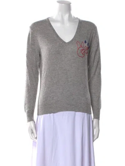 Pre-owned Lingua Franca Cashmere V-neck Sweater In Gray