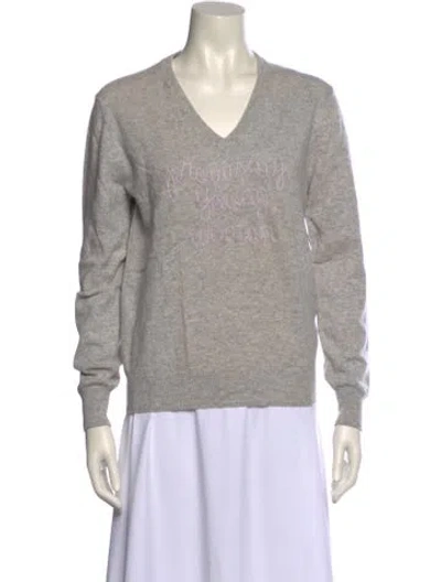 Pre-owned Lingua Franca Cashmere V-neck Sweater In Gray