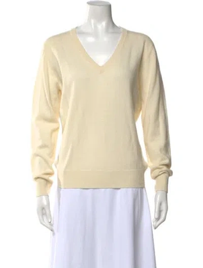 Pre-owned Lingua Franca Cashmere V-neck Sweater In White