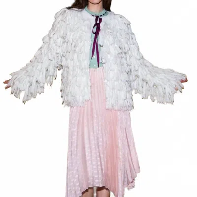 Lingua Franca Cher All Over Fringe Alpaca Jacket In Cream In White