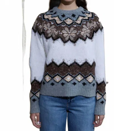 Lingua Franca Clara Crewneck Top In Cream Multi In Blue