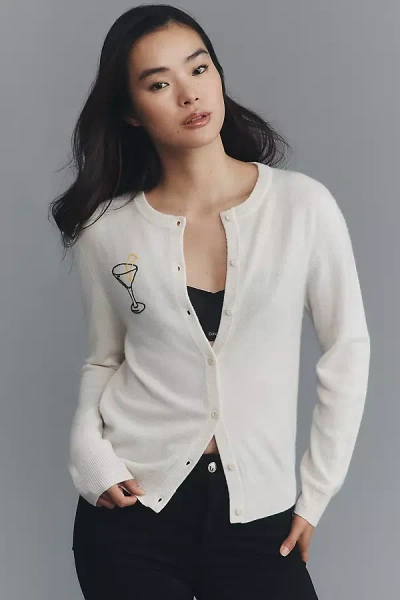 Lingua Franca Embroidered Cashmere Cardigan Sweater In White