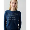 Lingua Franca Fine Rain Falling Crewneck In Navy