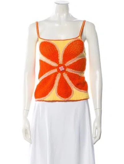 Pre-owned Lingua Franca Floral Print Square Neckline Sweater W/ Tags In Multi