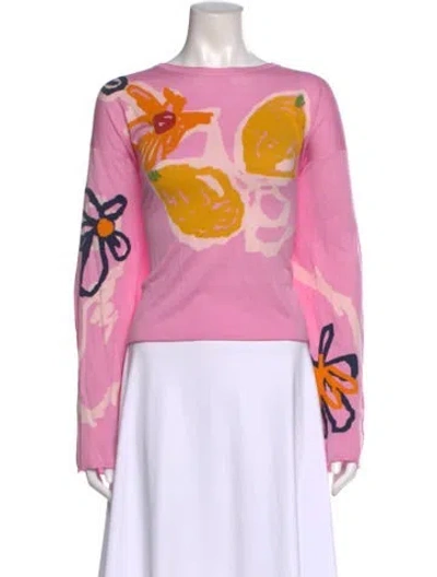 Pre-owned Lingua Franca Graphic Print Bateau Neckline Sweater W/ Tags In Pink