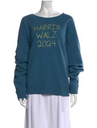 Pre-owned Lingua Franca Graphic Print Crew Neck Sweatshirt W/ Tags In Blue