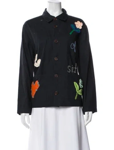 Pre-owned Lingua Franca Graphic Print Jacket In Blue