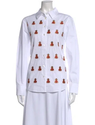 Pre-owned Lingua Franca Graphic Print Long Sleeve Button-up Top In White