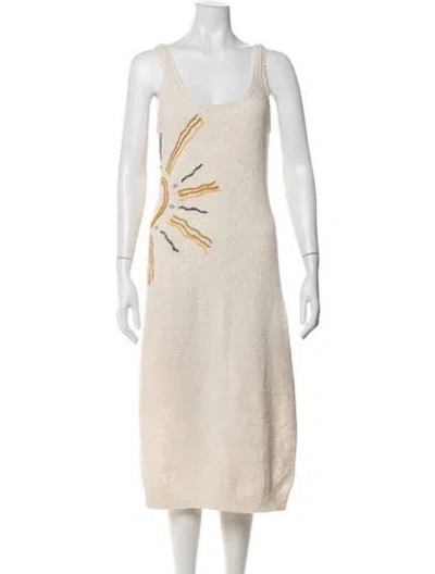 Pre-owned Lingua Franca Graphic Print Midi Length Dress In Neutral
