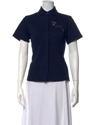 Pre-owned Lingua Franca Graphic Print Short Sleeve Polo In Blue