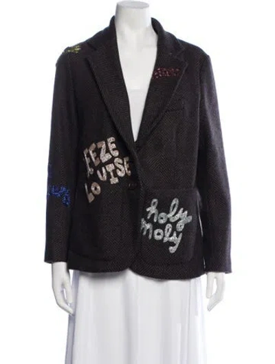 Pre-owned Lingua Franca Lambswool Tweed Pattern Blazer In Blue