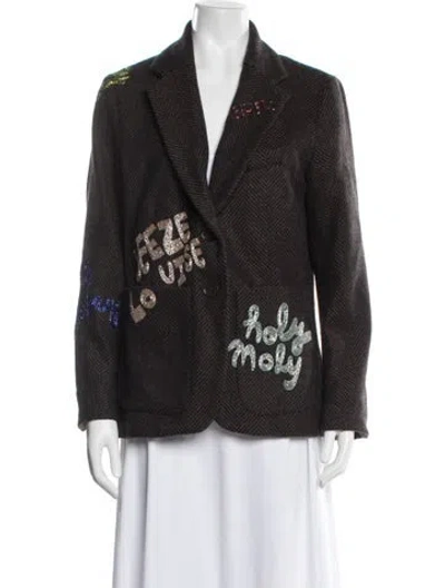 Pre-owned Lingua Franca Lambswool Tweed Pattern Blazer In Brown
