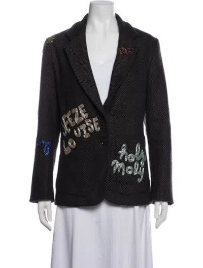 Pre-owned Lingua Franca Lambswool Tweed Pattern Blazer In Brown