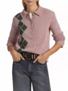 Lingua Franca Lee Tweed Argyle Polo Shirt In Rose Garden In Multi