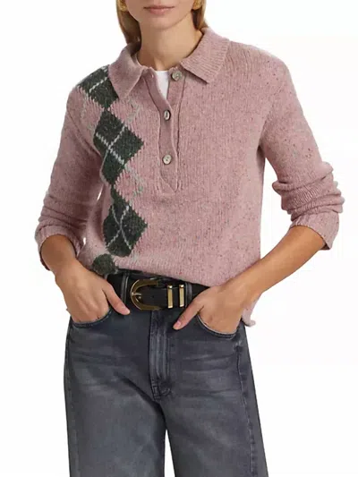 Lingua Franca Lee Tweed Argyle Polo Shirt In Rose Garden In Multi