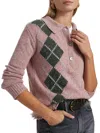 Lingua Franca Lee Wool-blend Tweed Argyle Polo Sweater In Rose Garden In Multi