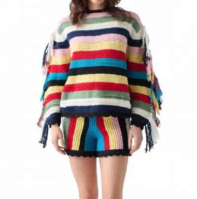 Lingua Franca Marathi Crew-neck Fringe Sweater In Multi