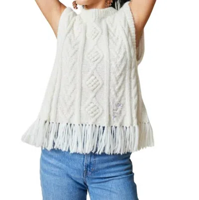 Lingua Franca Mavis Fringe Knit Vest In Ivory In Multi