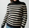 Lingua Franca Morrissey Stripe Turtleneck In Jet In Black