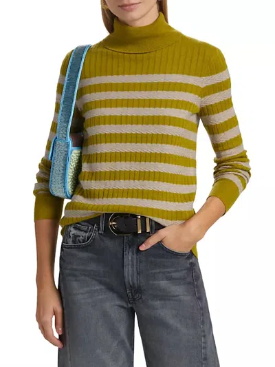 Lingua Franca Morrissey Stripe Turtleneck In Olive Oil