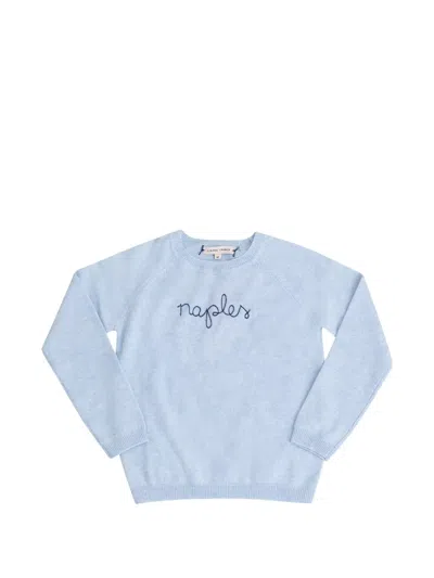 Lingua Franca Naples Embroidered Crewneck Sweater In Blue
