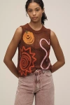 Lingua Franca Onar Appliqué Open-knit Sweater Vest In Brown
