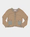 Lingua Franca Onassis Fringe-trim Tweed Knit Jacket In Granola