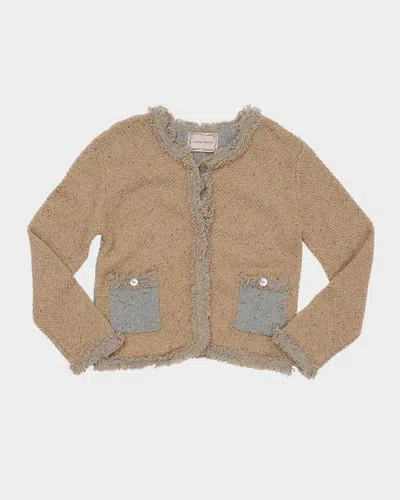Lingua Franca Onassis Fringe-trim Tweed Knit Jacket In Neutrals