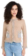 Lingua Franca Onassis Fringe-trim Tweed Knit Jacket In Granola