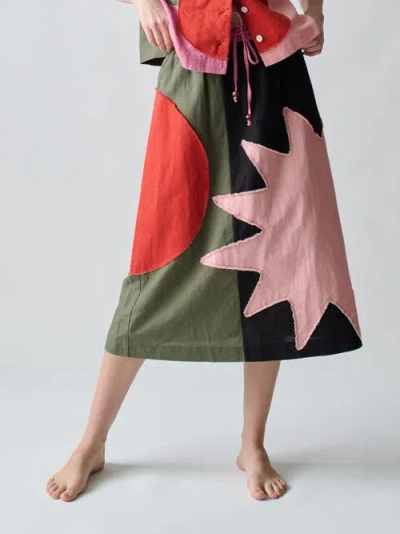 Lingua Franca Patmos Patch Skirt In Pink Multi