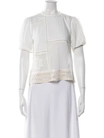 Pre-owned Lingua Franca Patterned Crew Neck Top In White