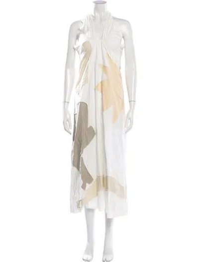 Pre-owned Lingua Franca Patterned Long Dress In Neutrals