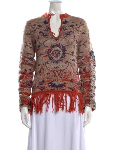Pre-owned Lingua Franca Patterned V-neck Sweater In Neutrals