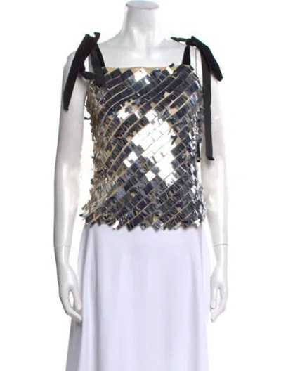 Pre-owned Lingua Franca Plaid Print Square Neckline Crop Top In Black