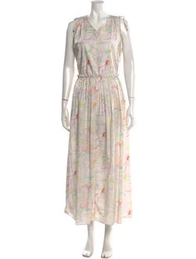 Pre-owned Lingua Franca Printed Long Dress In Neutral