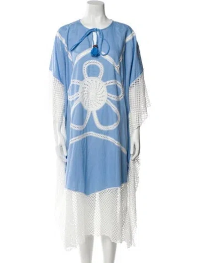 Pre-owned Lingua Franca Printed Midi Length Dress W/ Tags In Blue