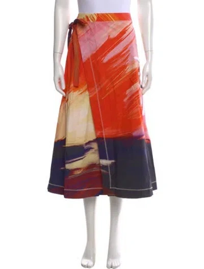 Pre-owned Lingua Franca Printed Midi Length Skirt In Orange