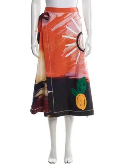 Pre-owned Lingua Franca Printed Midi Length Skirt In Orange