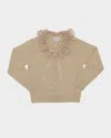 Lingua Franca Ruffle-trim Brushed Wool Cardigan In Linen