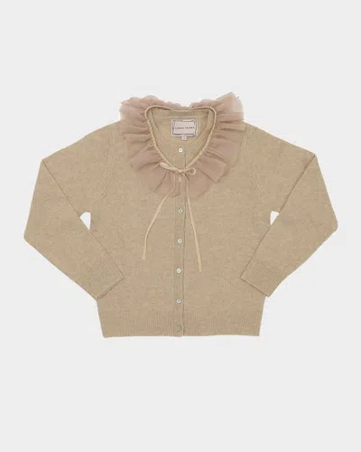 Lingua Franca Ruffle-trim Brushed Wool Cardigan In Linen