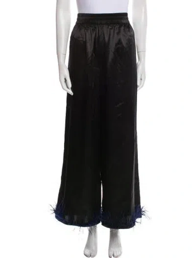 Pre-owned Lingua Franca Silk Feather Trim Pajamas W/ Tags In Black