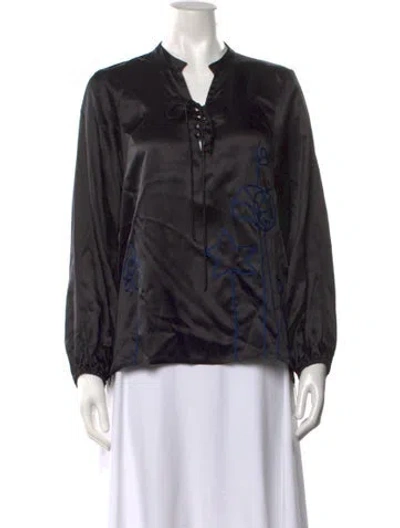Pre-owned Lingua Franca Silk Graphic Print Top In Black