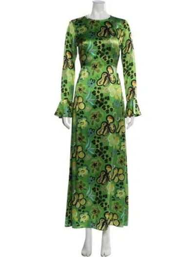 Pre-owned Lingua Franca Silk Long Dress In Green