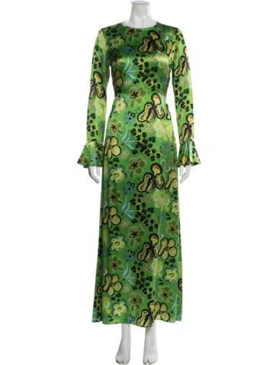 Pre-owned Lingua Franca Silk Long Dress In Green