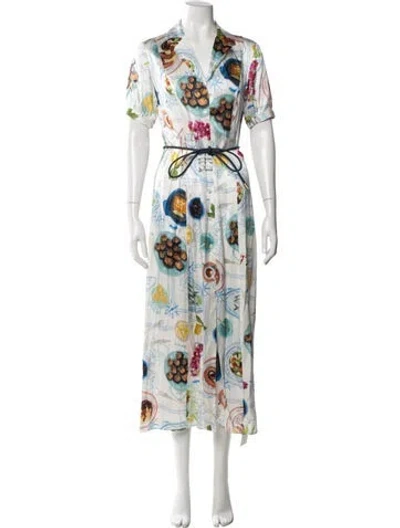 Pre-owned Lingua Franca Silk Long Dress In Multicolor