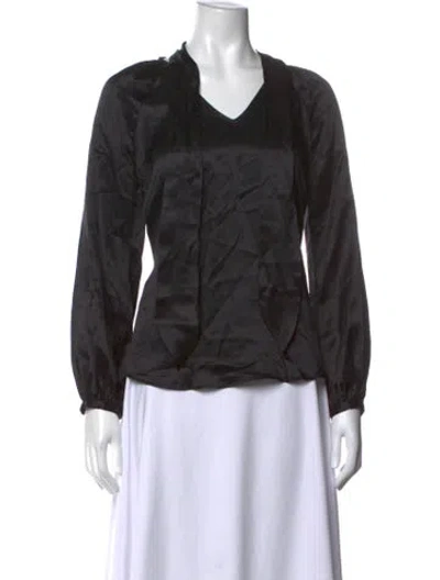Pre-owned Lingua Franca Silk V-neck Blouse In Black