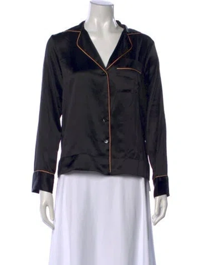 Pre-owned Lingua Franca Silk V-neck Button-up Top In Black